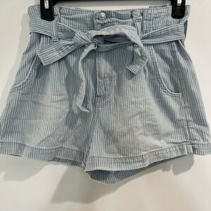 American Eagle Mom Short Paper Bag Styles with Tie Belt Railroad Stripe